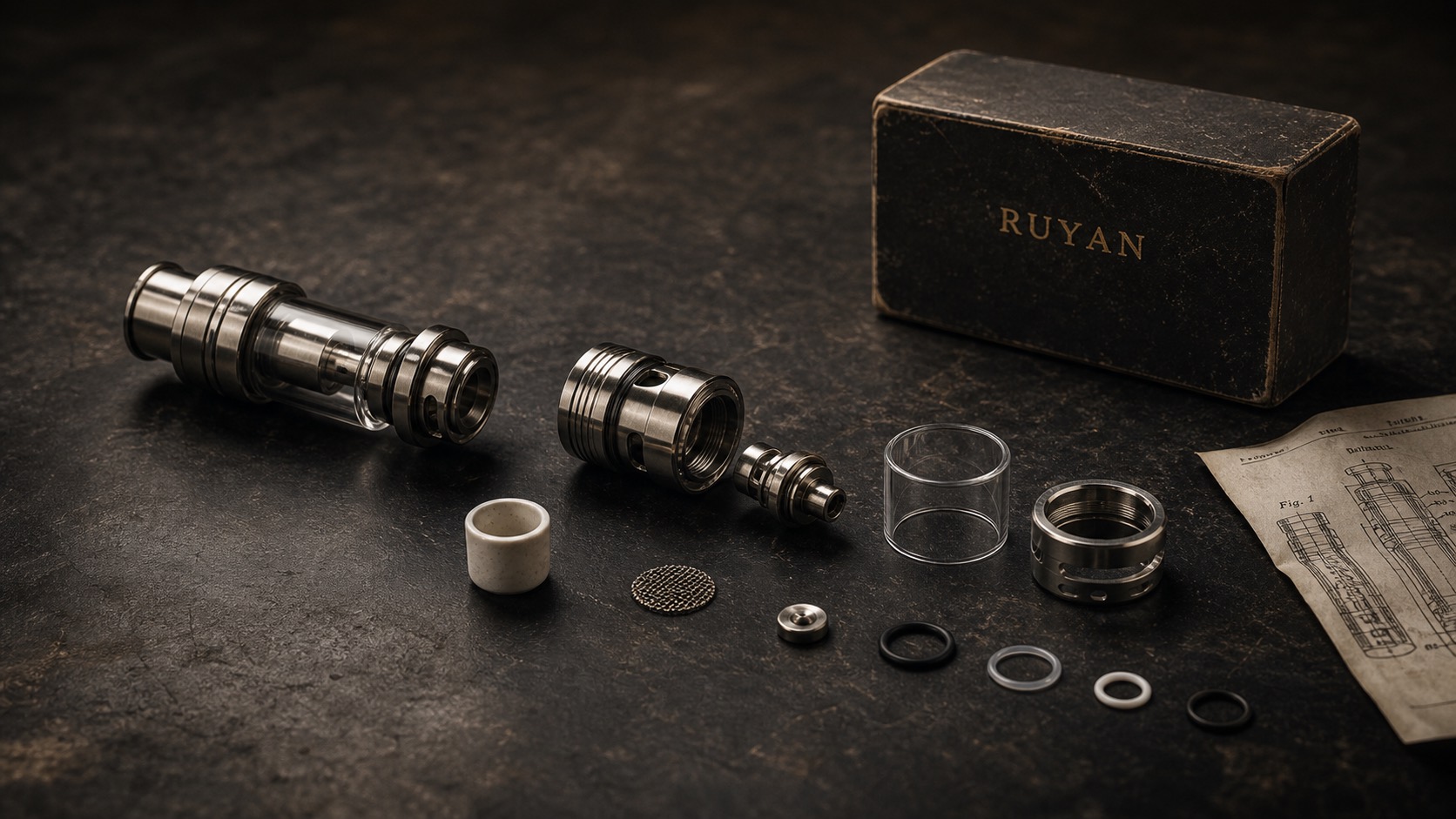 Interpretive early atomizer components and Ruyan archive material