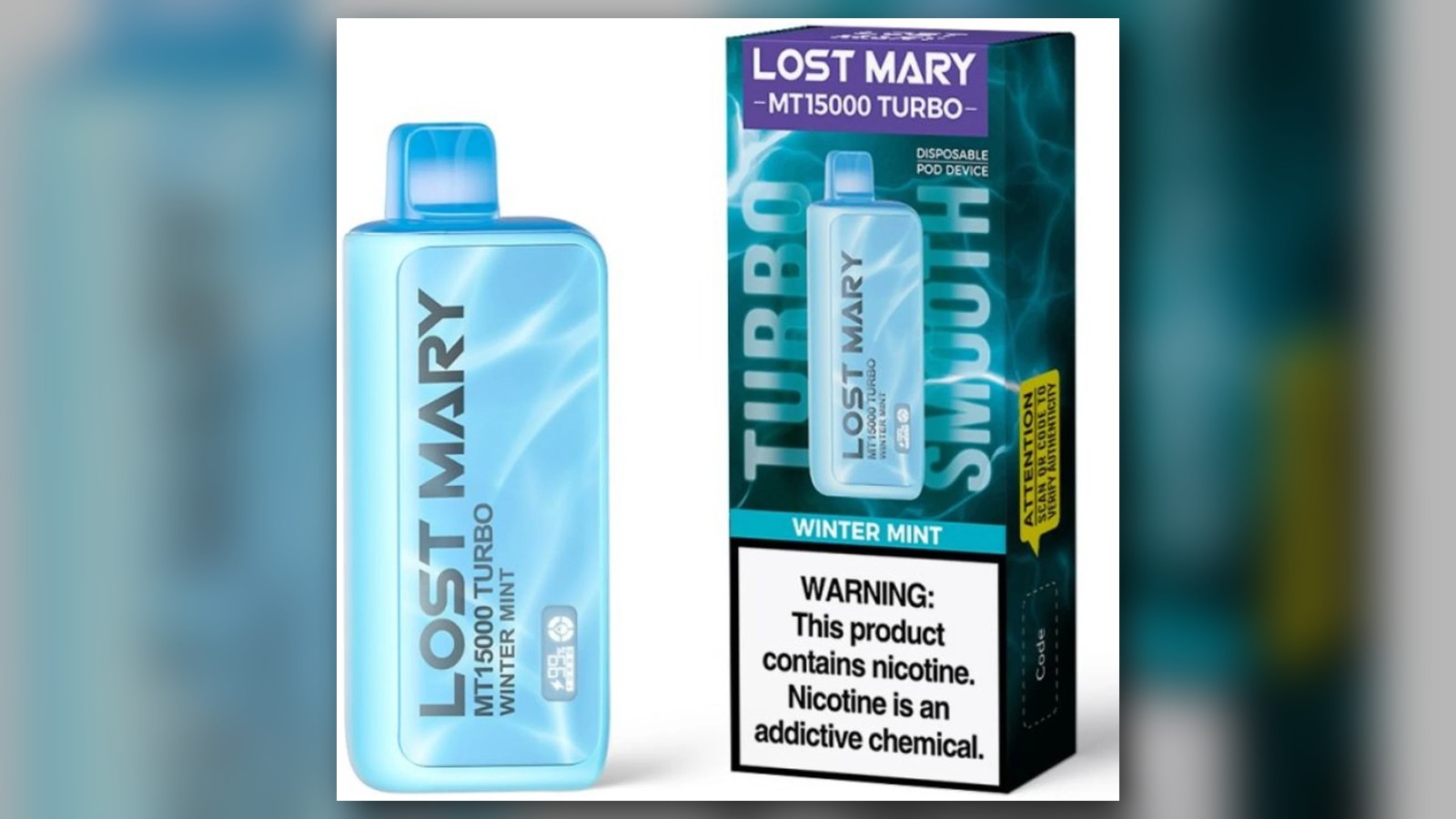 Lost Mary MT15000 Turbo disposable vape and Winter Mint retail package
