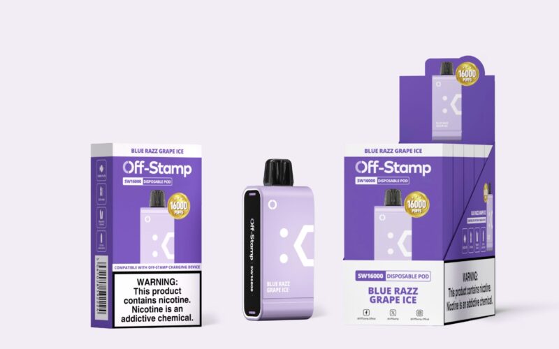 Off-Stamp SW16000 disposable pod and packaging showing the 16000-puff brand claim