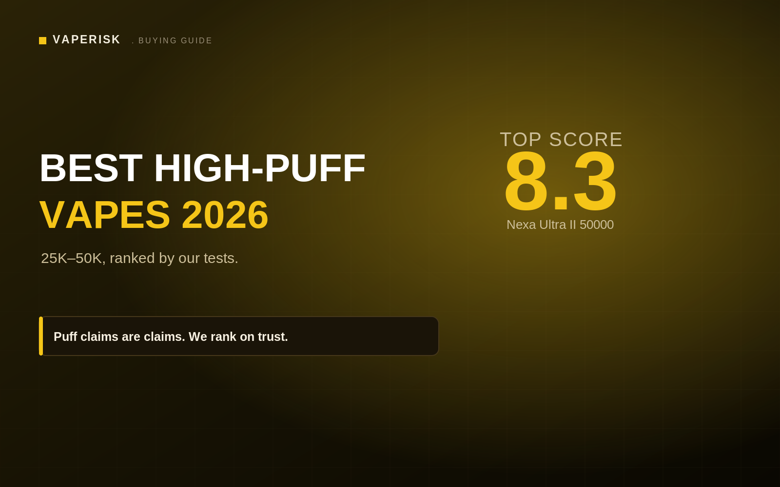 VapeRisk best high-puff vapes 2026 cover comparing 25K to 50K puff claim devices
