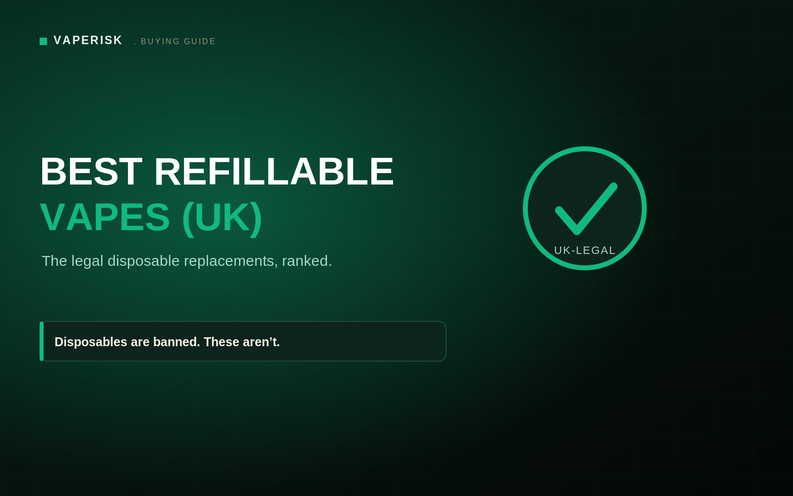 VapeRisk best refillable vapes UK cover showing compliant rechargeable refill options