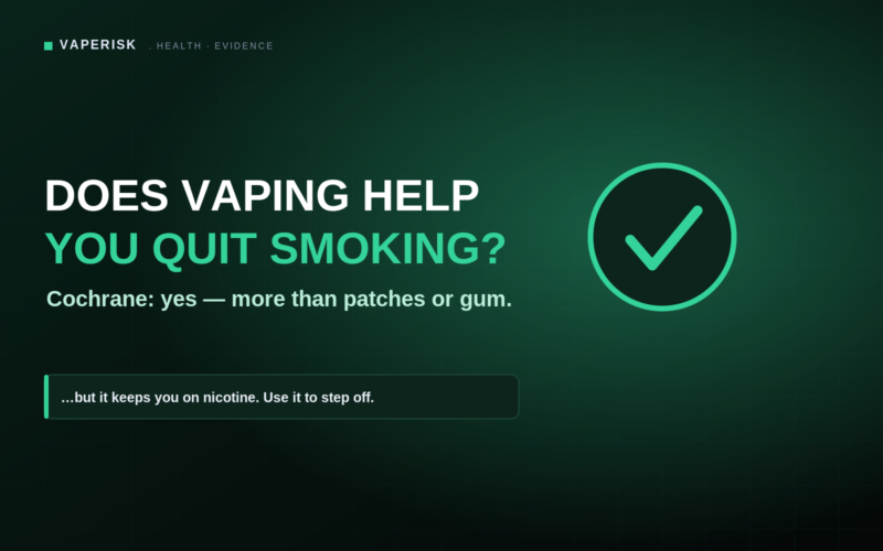 VapeRisk cessation evidence guide cover asking whether vaping helps smokers quit