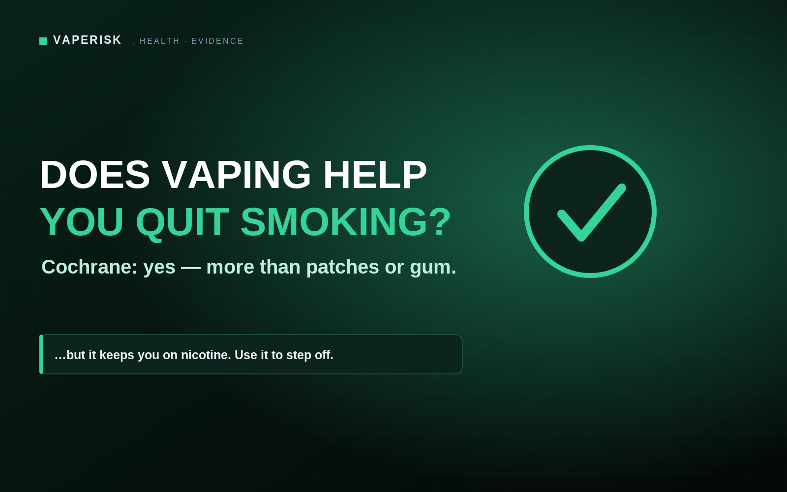VapeRisk cessation evidence guide cover asking whether vaping helps smokers quit