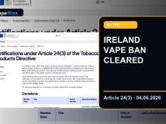European Commission Article 24 notifications page listing Ireland decision on electronic cigarettes