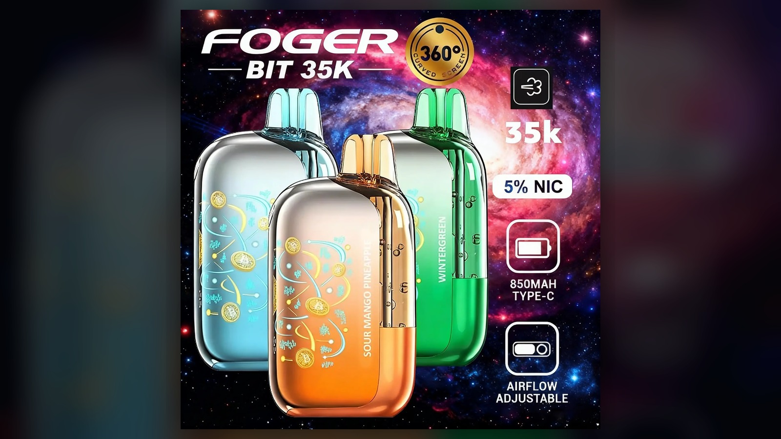 Foger Bit 35K sealed disposable vape with screen and visible tank