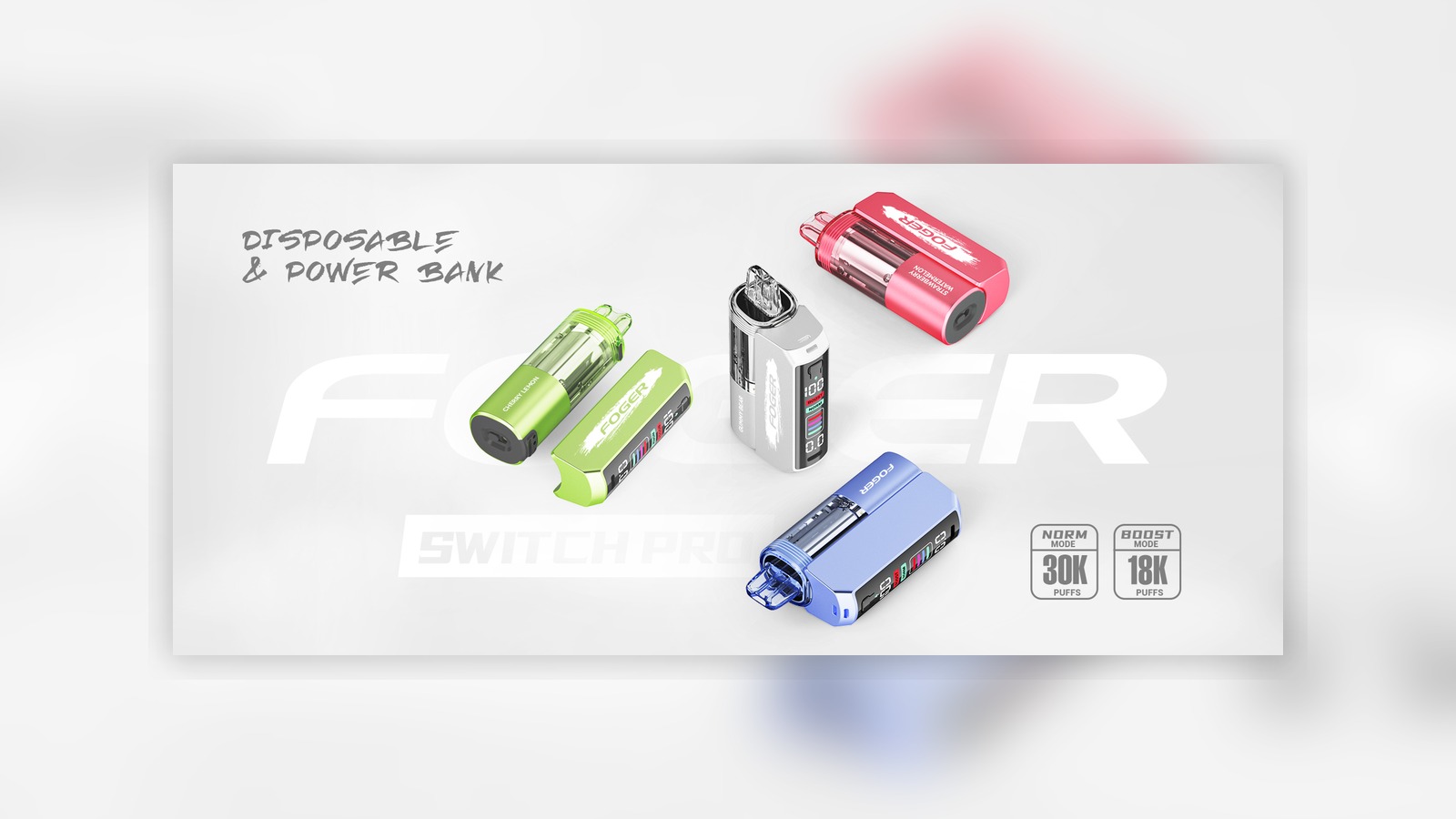 Foger Switch Pro 30K modular dock and pod product image with 30K and 18K mode claims