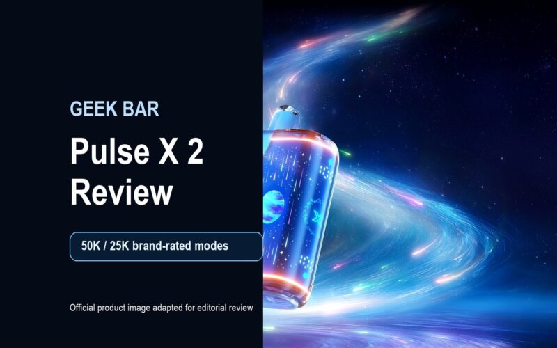 Geek Bar Pulse X 2 Review featured image with blue device and 50K / 25K mode callout