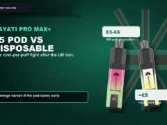 Hayati cost per puff vs disposable vapes cover with VapeRisk VR mark