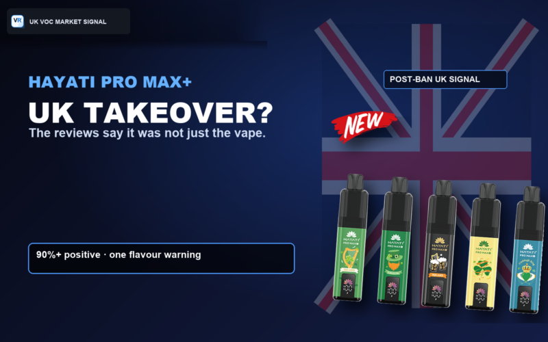Hayati Pro Max UK VOC market signal cover with VapeRisk VR mark
