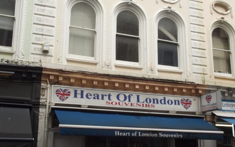 London souvenir-shop storefront, illustrating HMRC's 2026 high-street enforcement checks involving disposable vapes
