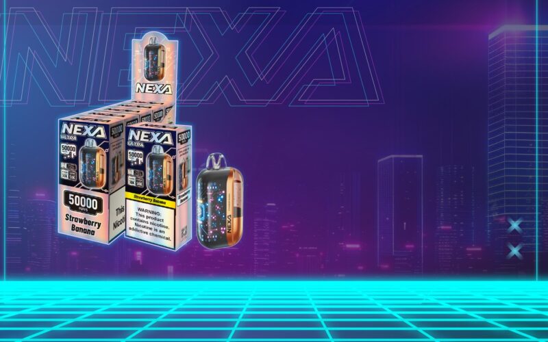 Original Nexa Ultra 50000 two-part disposable vape with visible tank and curved screen