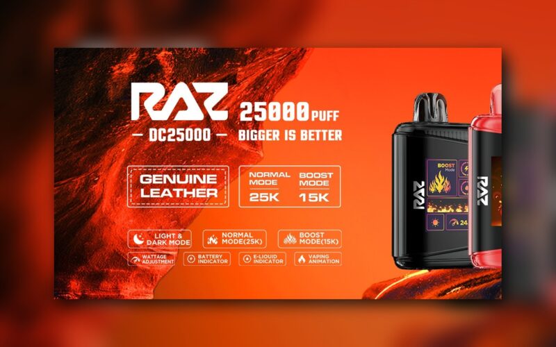 RAZ DC25000 LTX 25K disposable vape with 25000 puff claim and Normal / Boost mode callout