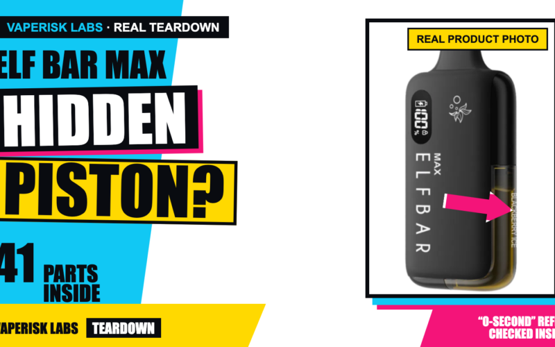 Elf Bar MAX teardown cover showing the correct product, hidden piston question and 41-part finding