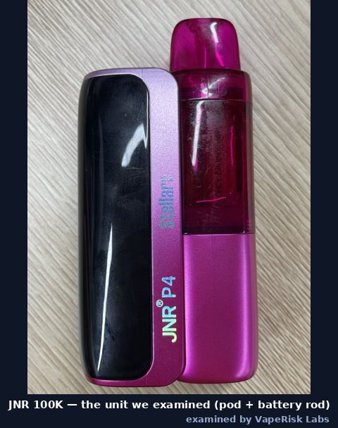 JNR 100K — the pod and battery rod we examined