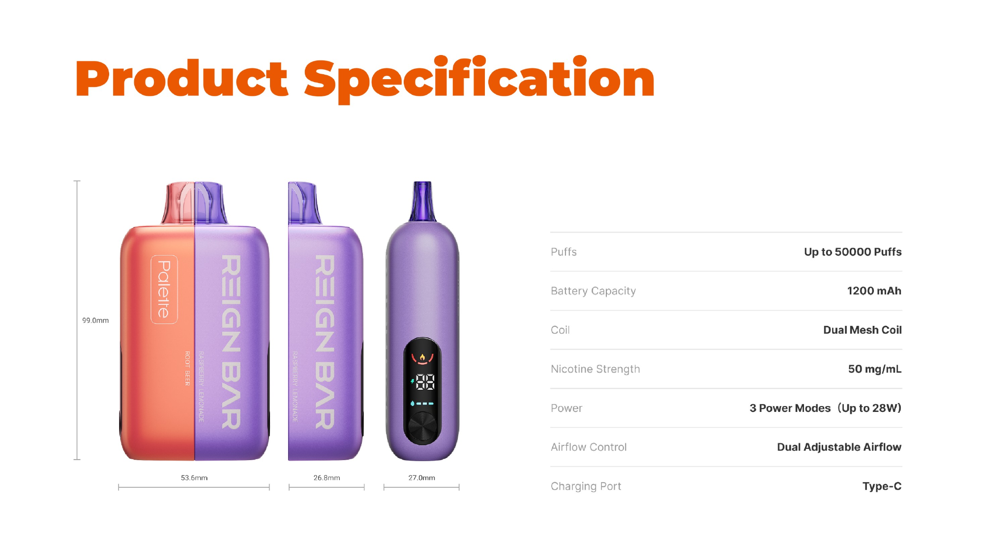 REIGN BAR Palette connected and standalone dimensions with product specifications