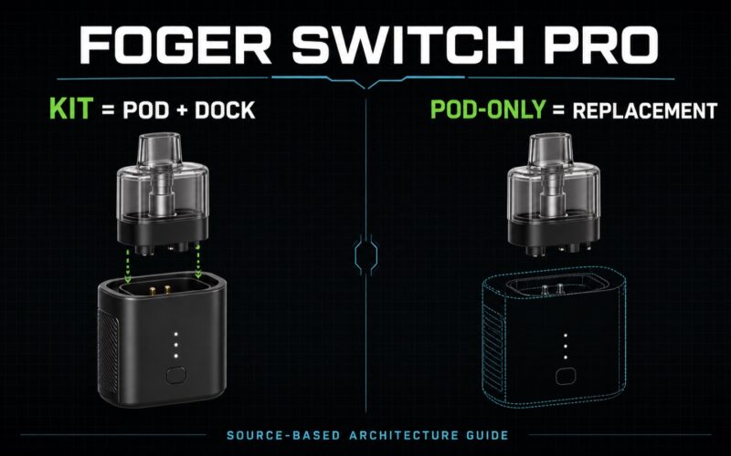 Original VapeRisk diagram comparing the Foger Switch Pro full kit with a pod-only replacement