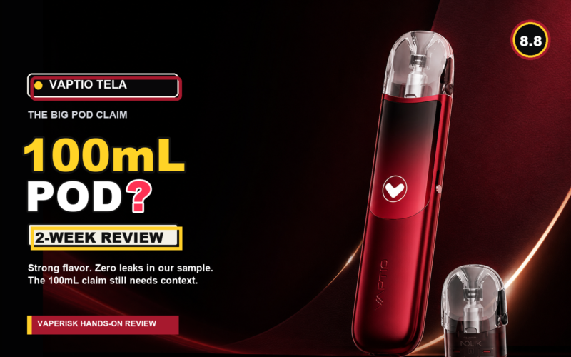 VAPTIO TELA 100mL pod claim two-week review cover